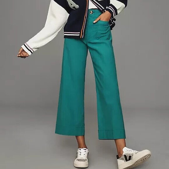Anthropologie Pants - Anthropologie Maeve 30P The Colette Cropped Wide-Leg Pants 30 P Emerald Green